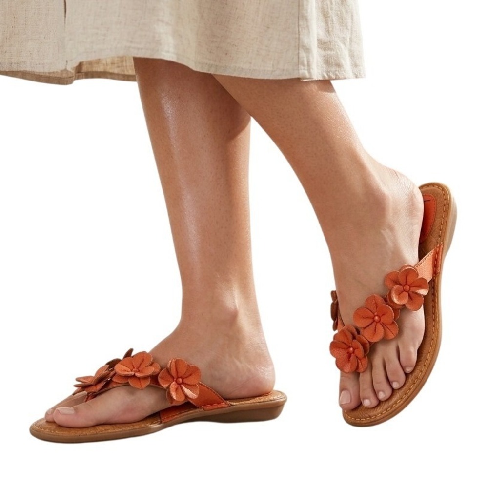 B.O.C. Women Size 9 Flower Orange Floral Flat Flip Flops Thong Sandals BC0005876